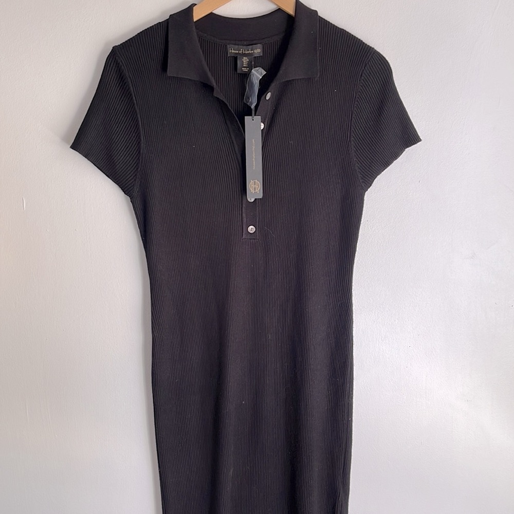 House of Harlow 1960 Knit Dress Henley Style Midi Sz Med Large NWT